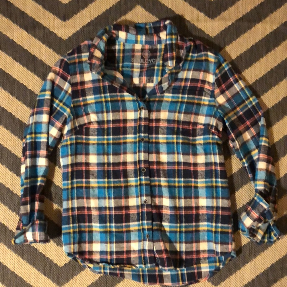 SOULCYCLE blue flannel w/ wheel